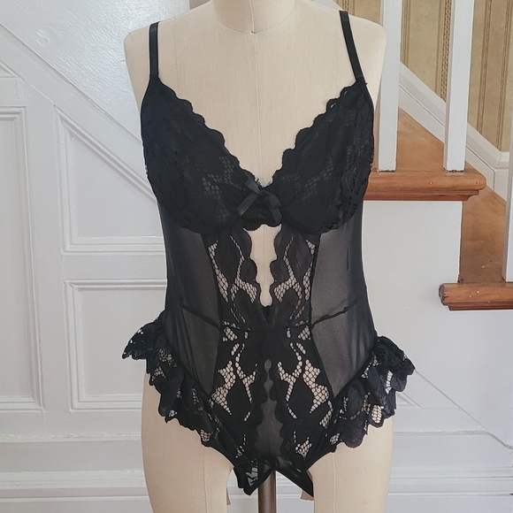 AVID LOVE Lingerie Sexy Lace Corset Garter In Black Teddy Size XL Brand New - Picture 2 of 9